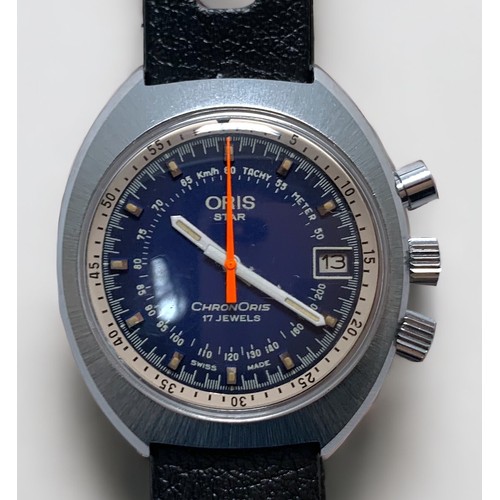 123 - A gents stainless steel Oris Star Chronoris wristwatch, the blue dial with applied batons denoting h... 