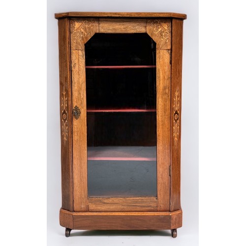 540 - An Edwardian walnut and marquetry music cabinet, with single door enclosing shelves, brass half-gall... 