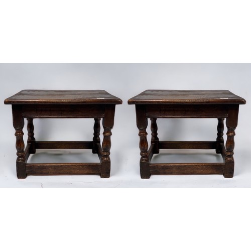 532 - Two Bevan & Funnell 'Reprodux' oak occasional tables of 'joint stool' design, together with a matchi... 