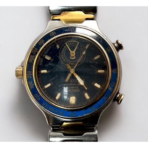 131 - A gents vintage Seiko SQ 100 quartz chronograph wristwatch, the black dial with batons denoting hour... 