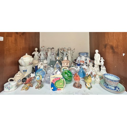 43 - A large collection of mixed ceramics comprising, a small Bizarre by Clarice Cliff jug, two Caithness... 