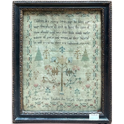 404 - An early 19th century needlwork sampler, stitched 'Mary Soars finished this Work, Nov 23, 1807, Aged... 