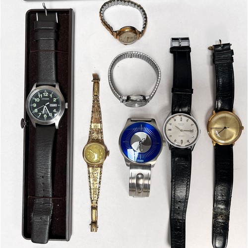 99 - A good collection of assorted wristwatches, various gents watches including a Seiko EL-370, a gold-p... 