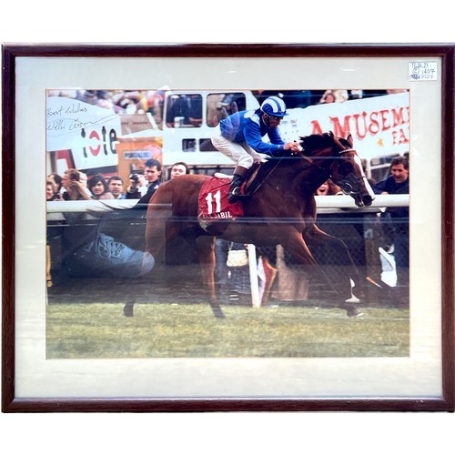 332 - A print depicting Willie Carson riding Salsabil, signed to the top left corner ‘Best wishes Willie C... 