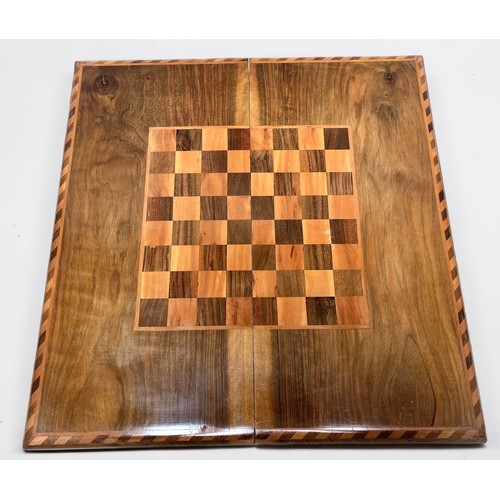 319 - Two various hand-made Chess/Draughts boards, each made from various burr-woods and hinged to provide... 