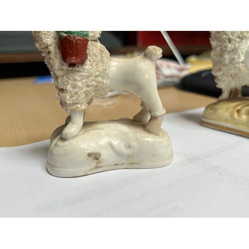 21 - A rare Samuel Alcock porcelain figure of a standing poodle holding flower pot in its mouth, C.1835-5... 