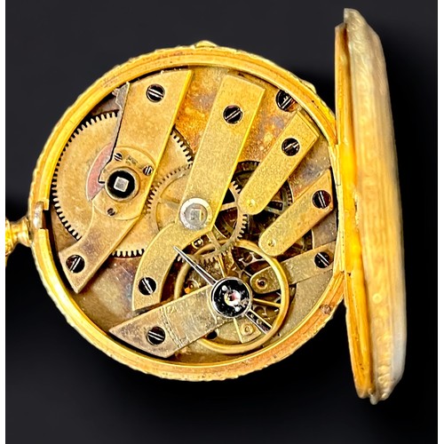 125 - A continental 18ct gold cased open-face pocket watch, the gilt dial with floral decoration and black... 