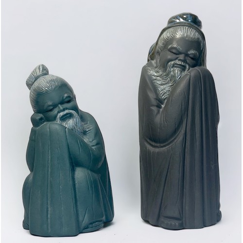 16 - Two Lladro matt and glazed figures of Chinese sages, one standing, the other seated, and two Lladro ... 