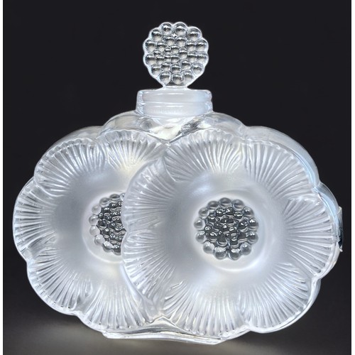 10 - A Lalique 'Two Flowers' pattern perfume bottle, etched mark to base and numbered paper label, Laliqu... 