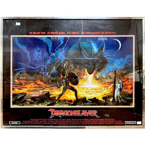 299 - Colour poster for The Dragonslayer, approximately 100 x 70cm framed.