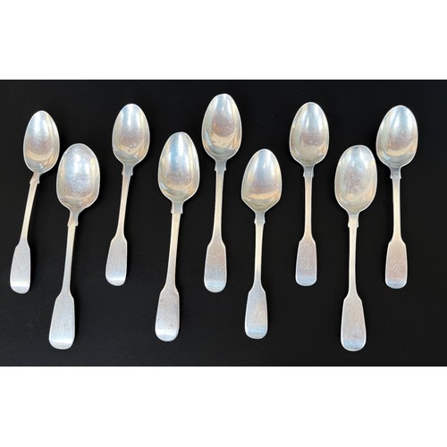 93 - A set of six silver napkin rings, nine various 19th century fiddle-pattern teaspoons, six coffeespoo... 