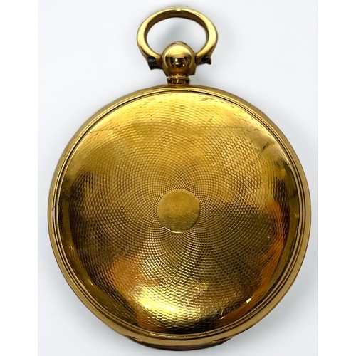 141 - An 18ct gold cased open-face pocket watch, the gold dial with Roman numerals denoting hours and scro... 