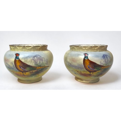 38 - A pair of late 19th/early 20th century porcelain small jardinieres by Locke Ltd, Worcester, painted ... 