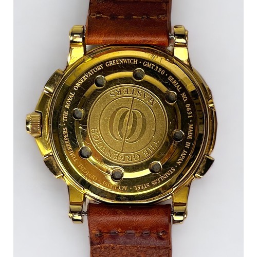 138 - A gents gold-plated Accurist ‘The Greenwich Masters’ wristwatch, the textured silver dial with Roman... 