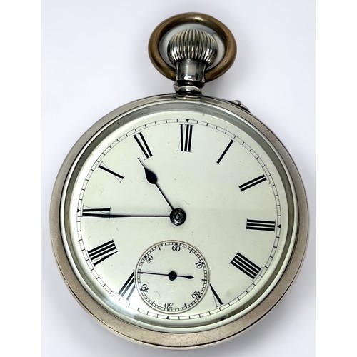 140 - A silver cased open-face pocket watch, the white enamel dial with Roman numerals denoting hours and ... 