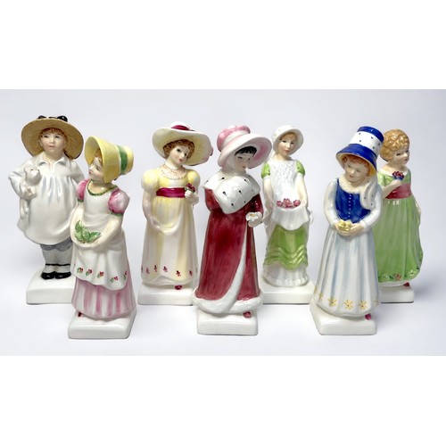 20 - Seven Royal Doulton figures from the Kate Greenaway Collection, Lucy, Edith, Lori, Sophie, Emma, Tes... 