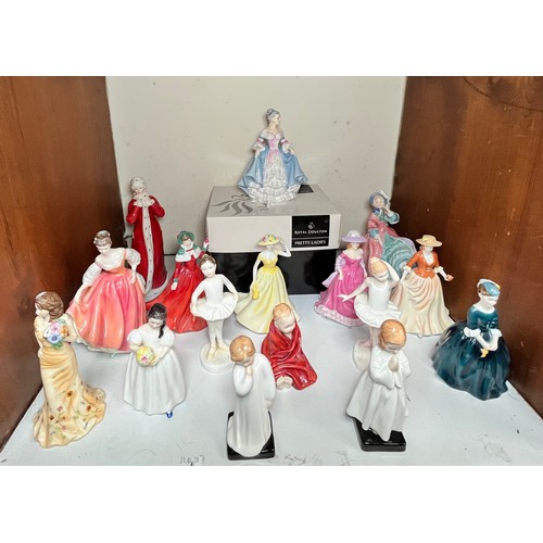 24 - Sixteen various Royal Doulton porcelain figures including 'Little Pig,' 'Bedtime,' 'Darling,' Little... 