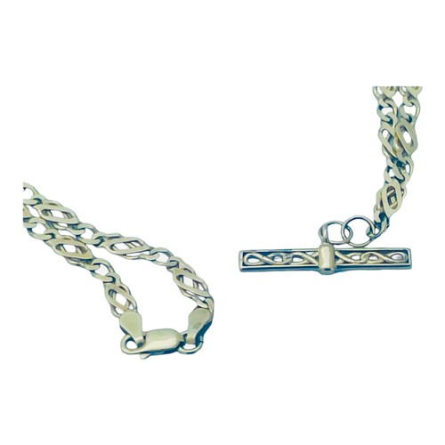 162 - A 9ct yellow gold cross curb link chain, with 9ct gold bar attached, weighs 10.6 grams.