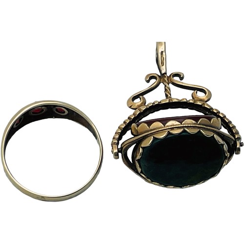 188 - A 9ct yellow gold Carnelian, Bloodstone, & Onyx, swivel fob, weight 8.2 grams, together with a 9ct y... 