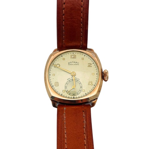 226 - A 1940’s gold cased Rotary wristwatch, with subsidiary seconds dial, on leather strap, in box.