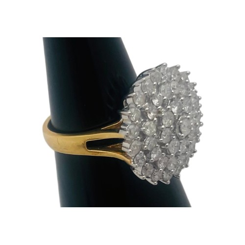 201 - An 18ct yellow gold diamond flower cluster dress ring, set with 46 x round brilliant cut diamonds, t... 