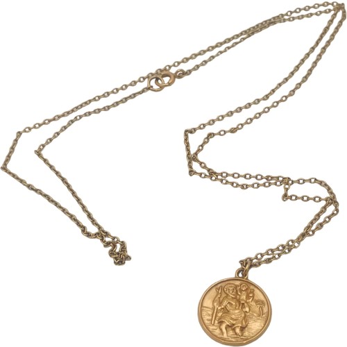 228 - A 9ct yellow gold St Christopher pendant, on a 9ct yellow gold mini-belcher link chain, total weight... 