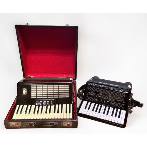 307 - An E. Soprani piano accordion, 26 treble keys, 48 bass keys and 3 treble stops, black gloss and silv... 