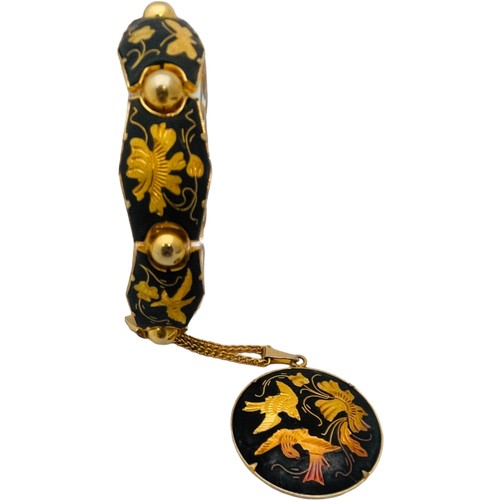 235 - A gold plated Japanese Damascene linked bracelet, with birds and floral decoration, with matching ci... 