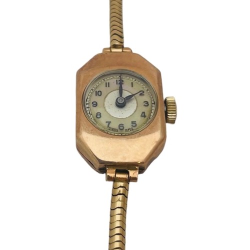 239 - A 9ct gold cocktail watch, on 9ct gold snake-link bracelet, weighs 12.7 grams, together with a 22ct ... 