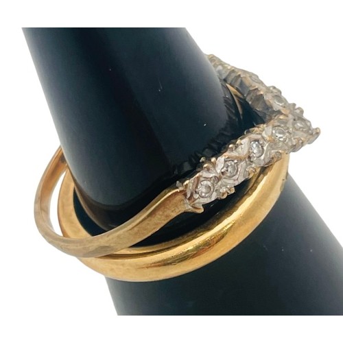 247 - A 9ct gold wishbone ring, illusion set with 9 x eight-cut diamonds, ring weighs 1.3 grams, together ... 