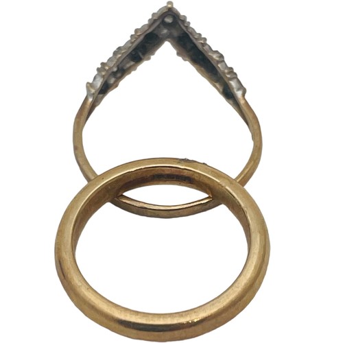 247 - A 9ct gold wishbone ring, illusion set with 9 x eight-cut diamonds, ring weighs 1.3 grams, together ... 