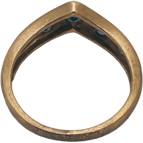 248 - A 9ct gold wishbone ring, channel set with 5 x square sapphires, and six small eight-cut diamonds, r... 