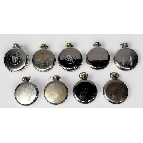 139 - Nine assorted white metal cased open-face pocket watches, including six Triumph examples, all with k... 