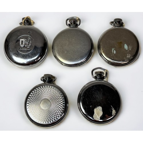 135 - Five assorted white metal open-face pocket watches by Ingersoll, one a Triumph edition, each with Ar... 