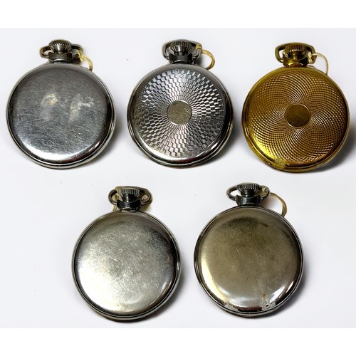 131 - Five white and yellow metal cased open-face Ingersoll pocket watches, all Triumph editions, each wit... 