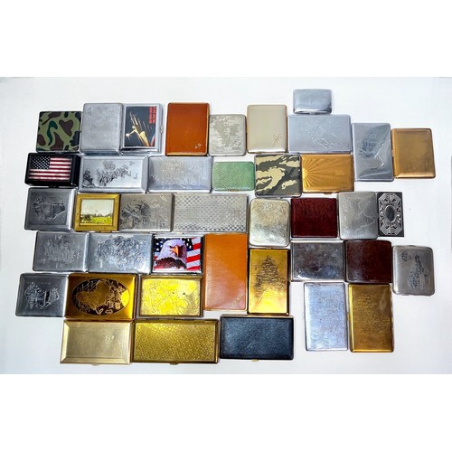 310 - A collection of 40 assorted white and yellow metal cigarette cases, some novelty examples, some with... 