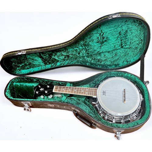 308 - Ashbury AB-48U mahogany banjolele with resonator, 16 tension hooks, pearlised tuning pegs and inlay,... 