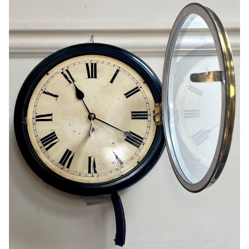 402 - A 19th Century circular wall clock, with eight-day fusee movement, white enamel dial with Roman nume... 