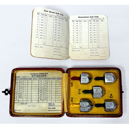 362 - A 1950s vintage pocket golf game, 'Spingoff,' comprising five  metal spinning tops, re-usable score ... 