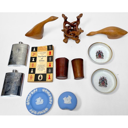 313 - A mixed lot of assorted collectables including a Wedgwood Jasperware trinket box, three golf trophie... 