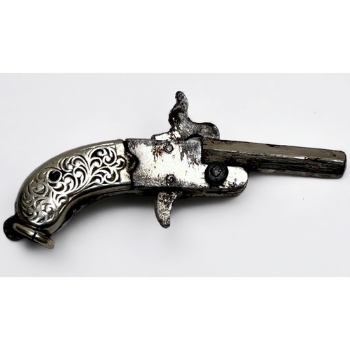 332 - A miniature pinfire pistol, with 20mm hexagonal breach-loading barrel and two-piece pistol grip with... 