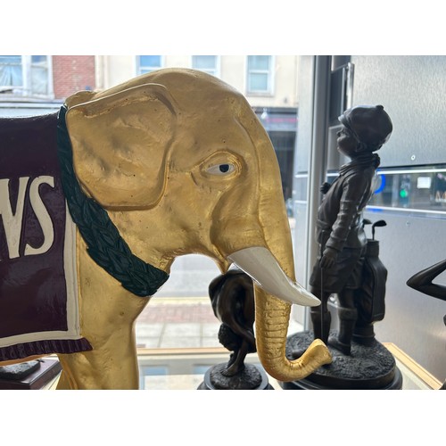 318 - An orignal Fremlin's Brewery double-sided Elephant advertising sign, gold painted with maroon and wh... 