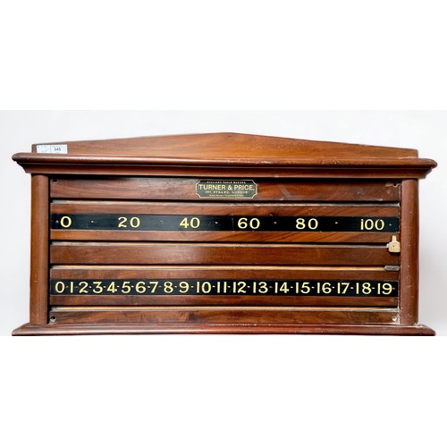 345 - A vintage walnut billiards scoreboard by Turner & Price, 98cm long