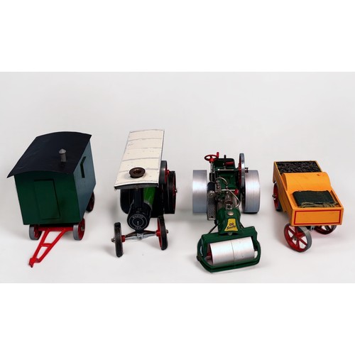 479 - A collection of steam engines and wagons, to include, a boxed Wilesco Dampfwalze / Steam Roller, D 3... 