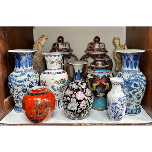 13 - Various Chinese porcelain including two pairs of vases, cloisonne vase and pair of simulated ivory f... 