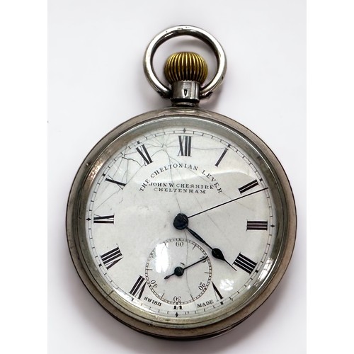 111 - A continental .935 grade silver open-face pocket watch, ‘The Cheltonian Lever’ by John W. Cheshire, ... 