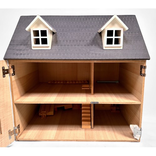 370 - Two modern wooden dolls houses, including a Pintoy example with stained wood finish and red roof, to... 