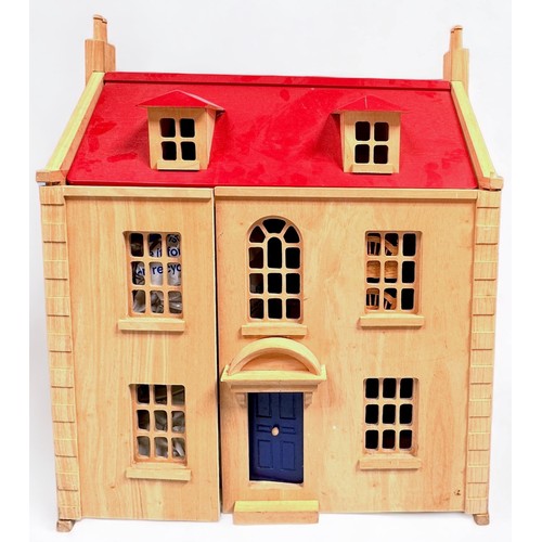 370 - Two modern wooden dolls houses, including a Pintoy example with stained wood finish and red roof, to... 