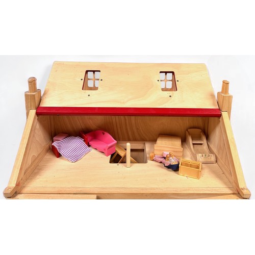 370 - Two modern wooden dolls houses, including a Pintoy example with stained wood finish and red roof, to... 