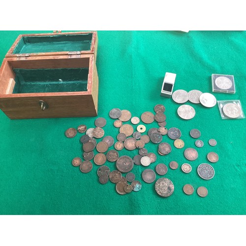 256 - A wooden box containing various mainly British coins but with a few foreign – in mixed condition fro... 